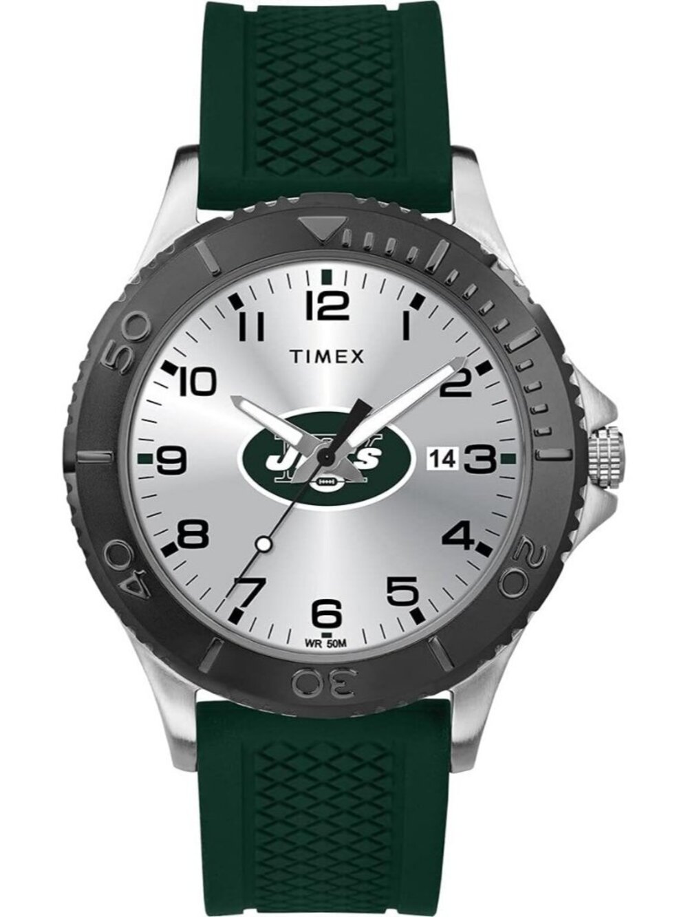Men's Silver Green Rubber Band Analog NFL Gamer New York Jets Luminant Watch